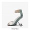 Peep Toe Retrofuturistic Metal Strange Heels Ankle Straps Sandals - Apricot