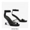 Peep Toe Retrofuturistic Metal Strange Heels Ankle Straps Sandals - Black