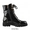 Patent Leather Lace Up Rivet Decorated Buckle Strap Ankle Boots with Side Zipper - Black