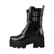Round Toe Chunky Heels Platforms Ankle Buckle Double Straps Side Zipper Rivets Gothic Punk Boots - Black