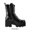 Round Toe Chunky Heels Platforms Ankle Buckle Double Straps Side Zipper Rivets Gothic Punk Boots - Black