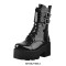 Round Toe Chunky Heels Platforms Ankle Buckle Double Straps Side Zipper Rivets Gothic Punk Boots - Black