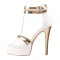 Peep Toe Stiletto Heels Platforms Ankle Buckle T Straps Gold Lines Wedding Sandals - White