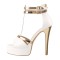 Peep Toe Stiletto Heels Ankle Buckle Double Golden T Straps Sandals - White Faux Leather