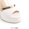 Peep Toe Stiletto Heels Ankle Buckle Double Golden T Straps Sandals - White Faux Leather