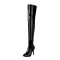 Peep Toe Stiletto Heels Thigh Thigh Over The Knee Boots - Black Patent