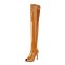 Peep Toe Stiletto Heels Thigh Thigh Over The Knee Boots - Brown Patent