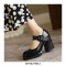 Square Toe Chunky Heels Buckle Straps Platforms Mary Janes Shoes - Black