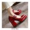 Square Toe Chunky Heels Buckle Straps Platforms Mary Janes Shoes - Red