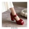 Square Toe Chunky Heels Buckle Straps Platforms Mary Janes Shoes - Red