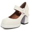 Square Toe Chunky Heels Buckle Straps Platforms Mary Janes Shoes - White