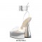 Bowling Round Heels Platform Peep Toe Pumps Ankle LaceUp Sandals  - Silver