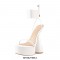 Bowling Round Heels Platform Round Toe Pumps Ankle LaceUp Transparent Sandals  - White