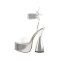 Bowling Round Heels Platform Peep Toe Pumps Ankle LaceUp Sandals  - Silver