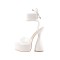 Bowling Round Heels Platform Round Toe Pumps Ankle LaceUp Transparent Sandals  - White