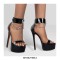 Peep Toe Stiletto Heels Ankle Buckle Straps Punk Chains Back Zipper Platforms Sandals - Red