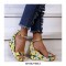 Platform Peep Toe Flowers Wedge Ankle Strap Sandals  - Green