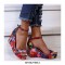 Platform Peep Toe Flowers Wedge Ankle Strap Sandals  - Red