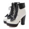 Round Toe Lace Up Cuban Heels Ankle High Platforms Bowtie Decorated Anime Boots - Black