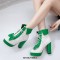 Round Toe Lace Up Cuban Heels Ankle High Platforms Bowtie Decorated Anime Boots - Green