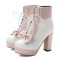 Round Toe Lace Up Cuban Heels Ankle High Platforms Bowtie Decorated Anime Boots - Pink