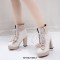Round Toe Lace Up Cuban Heels Ankle High Platforms Bowtie Decorated Anime Boots - Pink