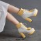 Round Toe Lace Up Cuban Heels Ankle High Platforms Bowtie Decorated Anime Boots - Yellow