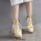 Round Toe Lace Up Cuban Heels Ankle High Platforms Bowtie Decorated Anime Boots - Yellow