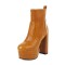 Round Toe Zipper Platforms Ankle Highs Chunky Heels Crocodile Pattern Boots - Yellow Faux Leather