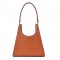 French Style Vintage Crocodile Embossed Crescent Armpit Handbags Bags - Orange