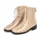 Round Toe LaceUp Vintage Punk Rock Crosstied Patent Boots - Beige