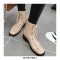 Round Toe LaceUp Vintage Punk Rock Crosstied Patent Boots - Beige