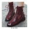 Round Toe LaceUp Vintage Punk Rock Crosstied Patent Boots - Wine Red