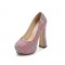 Round Toe Chunky Heels Platforms British Style Pumps - Red