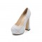 Round Toe Chunky Heels Platforms British Style Pumps - Silver