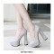Round Toe Chunky Heels Platforms British Style Pumps - Silver