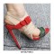 Peep Toe Stiletto Heels Ankle Buckle Straps Slingback Transparent Flock Sandals  - Red