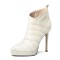 Pointed Toe Stiletto Heels Ankle High Platforms Leather Booties - Beige