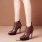 Pointed Toe Stiletto Heels Ankle High Platforms Leather Booties - Brown
