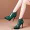 Pointed Toe Stiletto Heels Ankle High Platforms Leather Booties - Green
