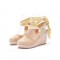 Slope Round Toe Ankle LaceUp Wedges Heels Platforms Sandals - Beige