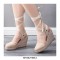 Slope Round Toe Ankle LaceUp Wedges Heels Platforms Sandals - Beige