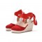 Slope Round Toe Ankle LaceUp Wedges Heels Platforms Sandals - Red