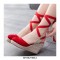 Slope Round Toe Ankle LaceUp Wedges Heels Platforms Sandals - Red