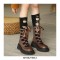 Round Toe Platforms Ribbon Lace Up Boots with Back Zipper - Auburn