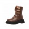 Round Toe Platforms Ribbon Lace Up Boots with Back Zipper - Auburn