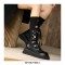 Round Toe Platforms Ribbon Lace Up Boots with Back Zipper - Black