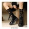 Round Toe Platforms Ribbon Lace Up Boots with Back Zipper - Black