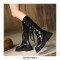 Round Toe Platforms Ribbon Lace Up Boots with Back Zipper - Black