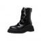 Round Toe Platforms Ribbon Lace Up Boots with Back Zipper - Black